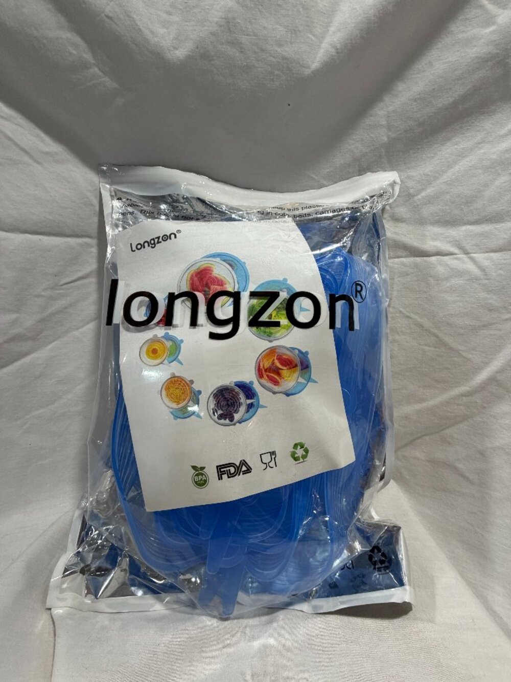 NIP Longzon Reusable Silicone Stretch Lids 12-Piece Full Set - Blue & Clear